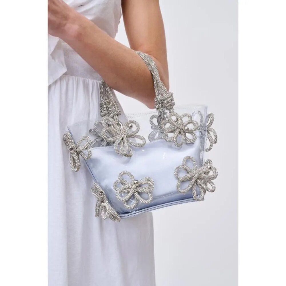 Mariposa Crystal Floral Bag in Silver